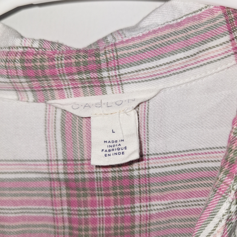 Caslon Womens Pink and White Plaid Button Down Shirt - Picture 3 of 4